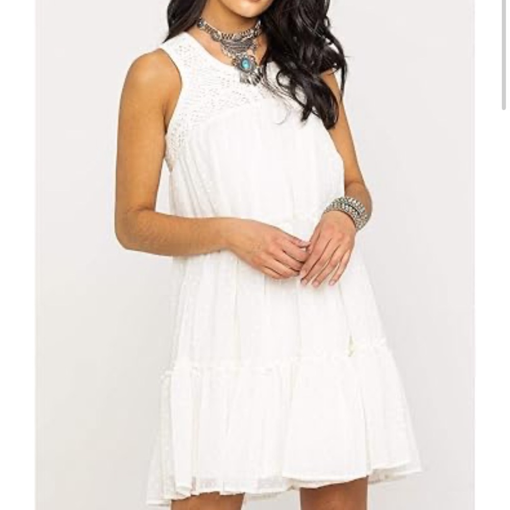 Wrangler White Crochet Tiered Boho Dress Size Small